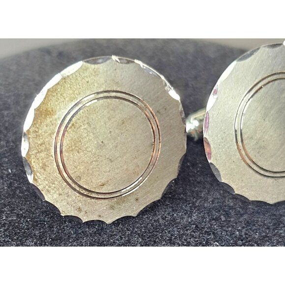 Ridley MCM Silver Cufflinks Tie Tack Set Scalloped Edge Design Mens Jewelry - Picture 3 of 7